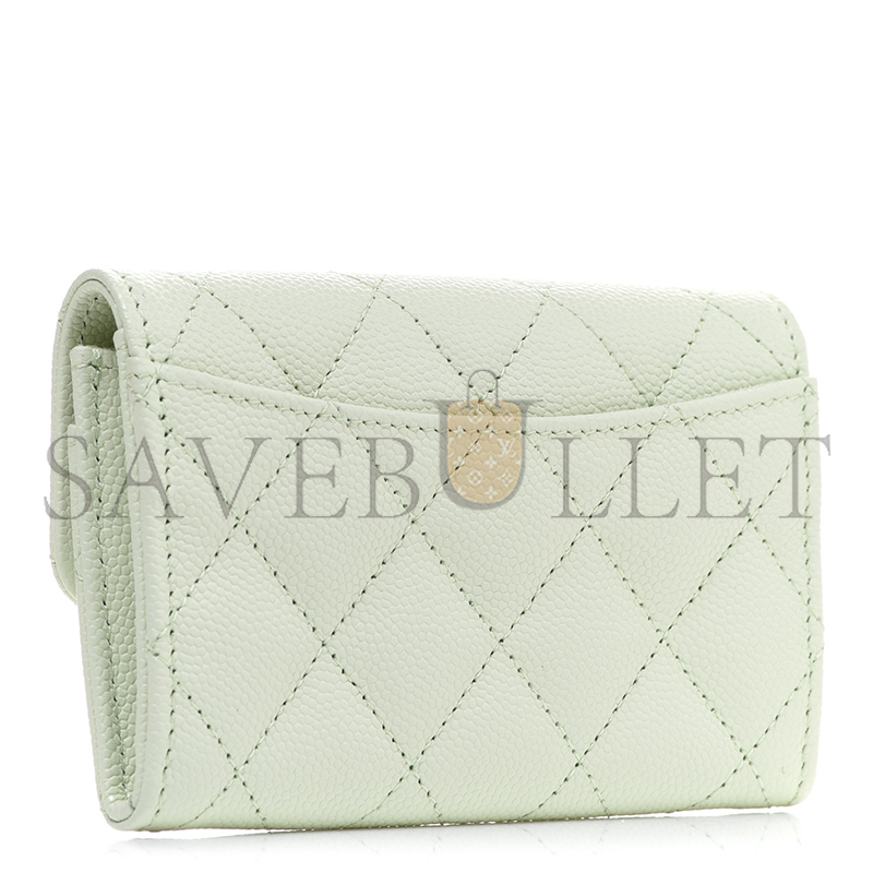 Ch*el caviar quilted flap card holder wallet light green ap0214 (11.3*7.5*2.5cm)